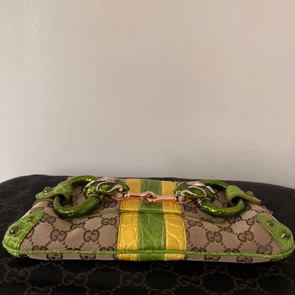 Very rare, vintage Gucci alligator and monogram canvas clutch - Picture 5 of 8